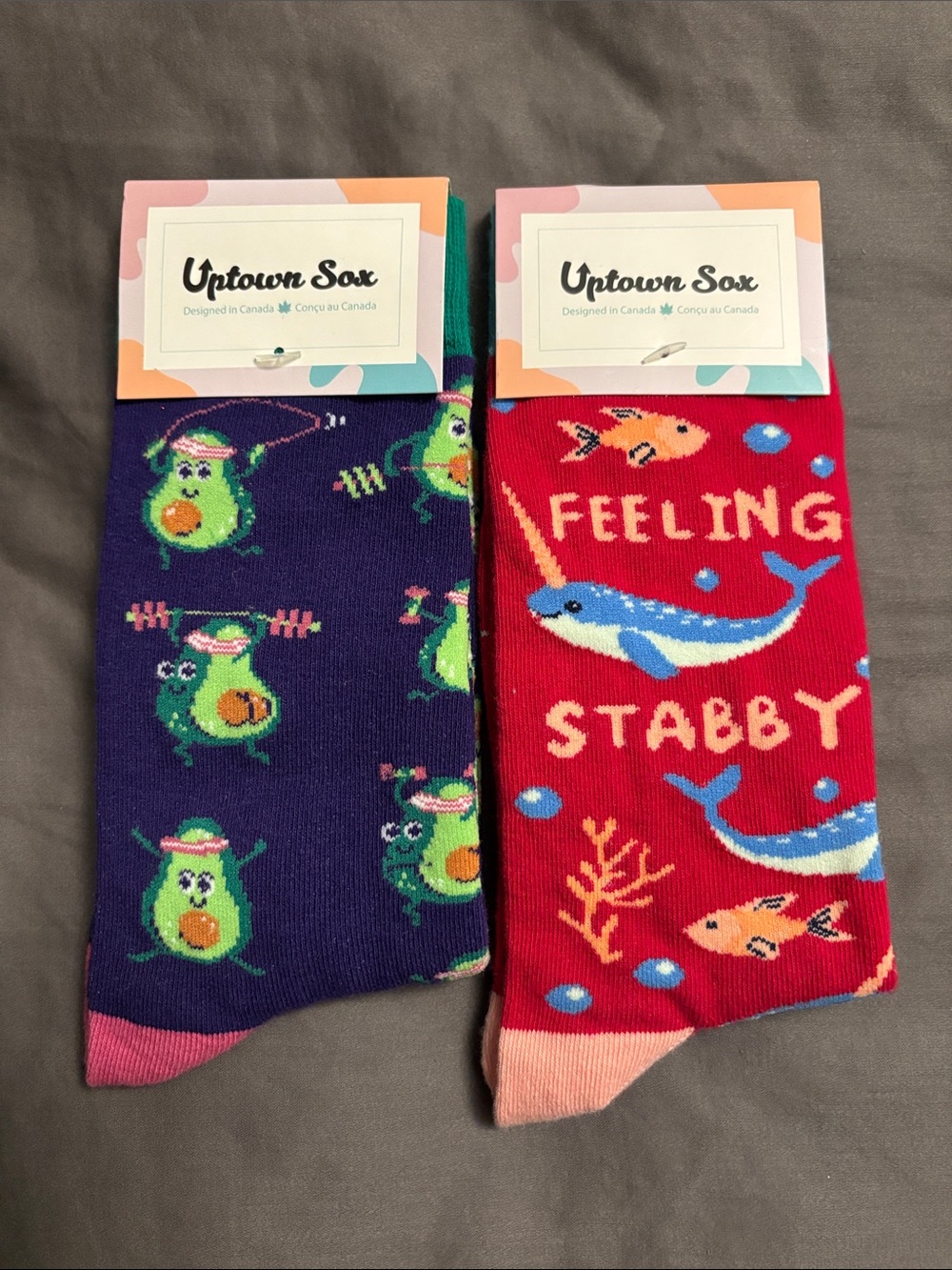 Uptown Sox Women’s Novelty Crew Socks - Workout Avocado & Narwhal Prints S(6-10)